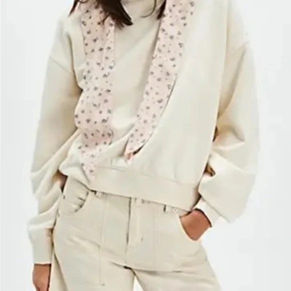 Free People buttercup headscarf Cream Sweatshirt with Floral Hood - Picture 2 of 4